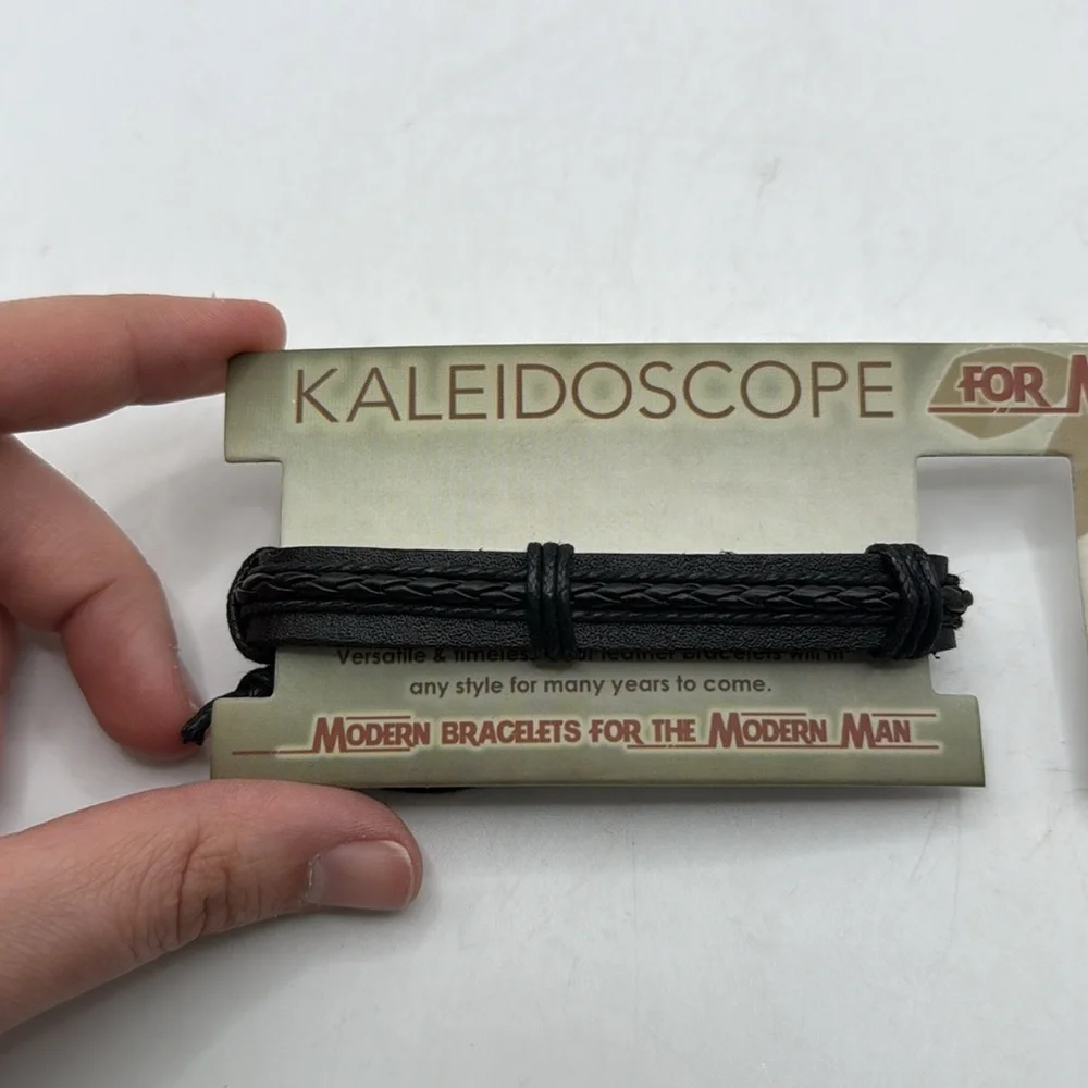 NWT Kaleidoscope Set Of Two Mens Black Brown Leather Bracelet Accessory Jewelry